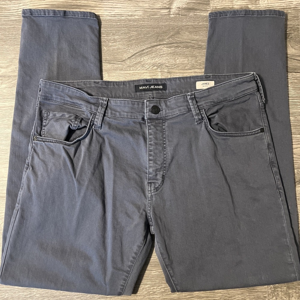 Mavi James‎ Skinny Leg Dark Blue/Gray Stretch Men's Denim Jean Pants Size 38x32 - Picture 4 of 11